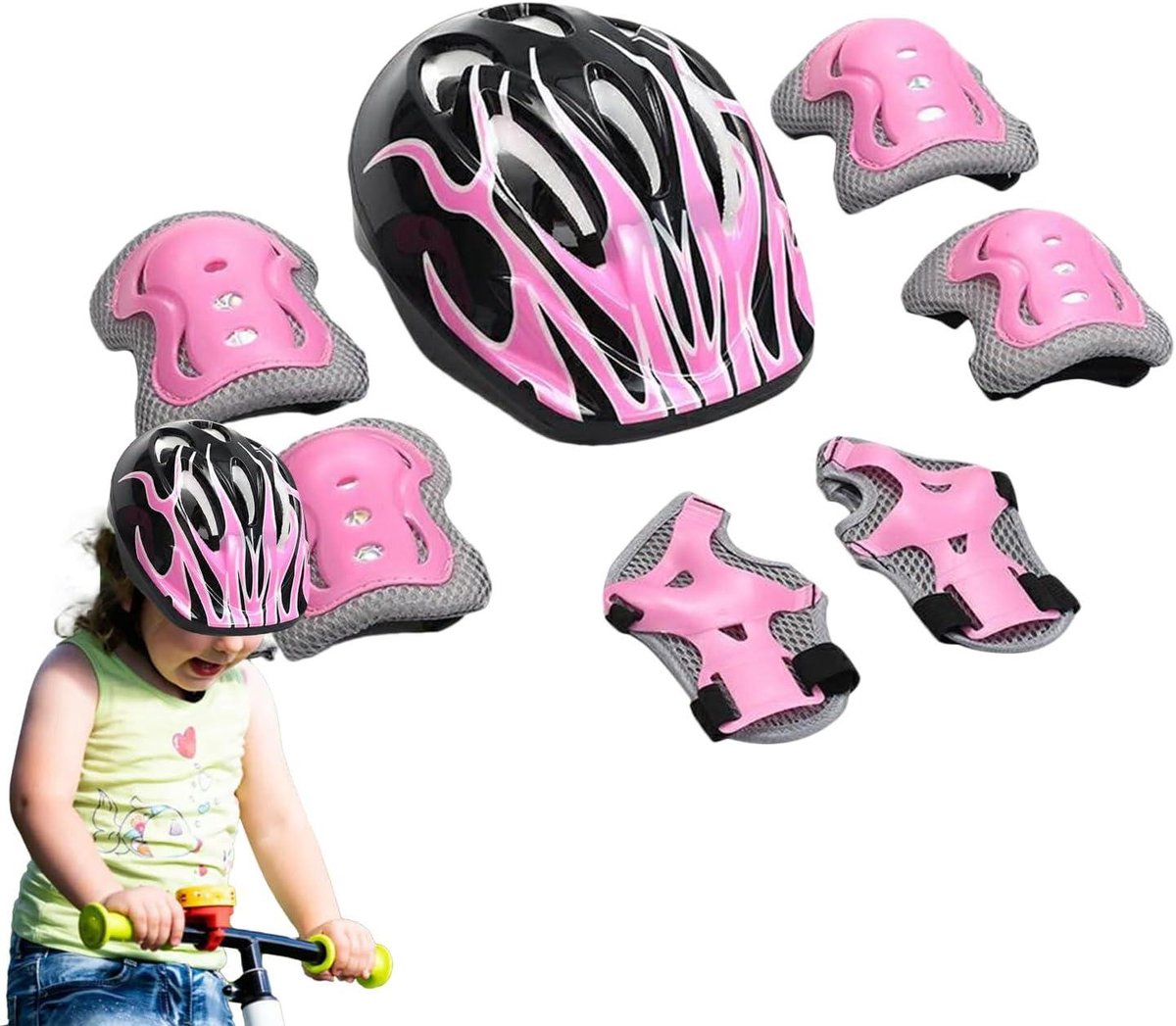 Beschermende uitrustingsset Kinderen - Helm en Pads - Buitensporten - Schokabsorberende Vulling - 53-55 cm hoofdomtrek - Roze