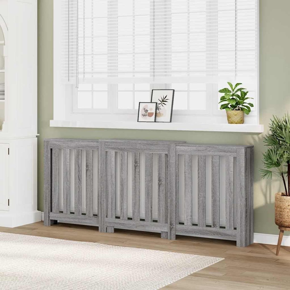 Radiatorbekleding - Radiatorombouw - Woonkamer Decoratie - Moderne Latten - 205 x 21.5 x 83.5 cm - Grijs Sonoma
