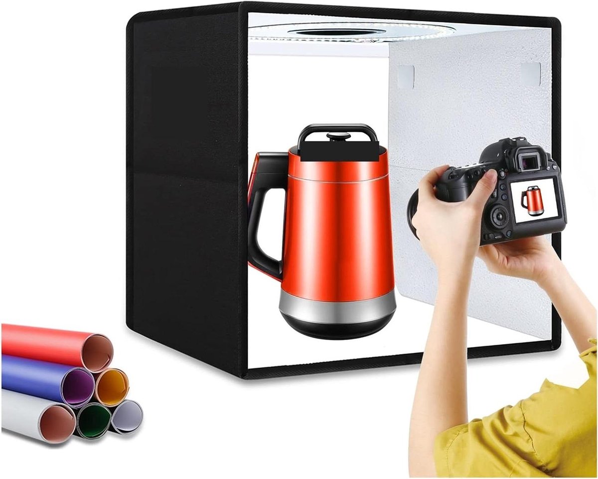 Fotostudio Tent - Lichtbox Fototent - Productfotografie - Dimbare LED Ring - 40 cm - Wit