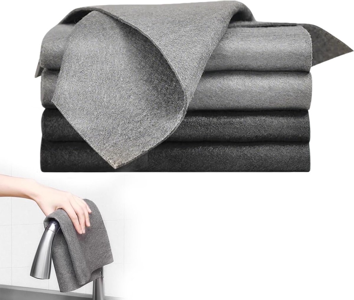 Set van 4 Microvezeldoeken 30x30 - Twee Grijze en Twee Zwarte - Ideaal voor Glas, Spiegel en Keuken zonder Strepen