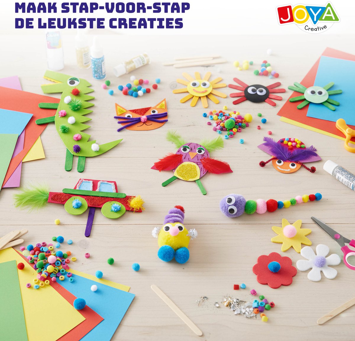 Knutseldoos XXL - 1500+ Knutselitems - Knutselpakket voor Kinderen - Inclusief Inspiratieboekje, Glitter, Vilt, Pijpenragers, Foam, Stempels & Veilig Scharen - Creatieve Knutselkoffer 3+ Jaar - Joya Creative — afbeelding 5
