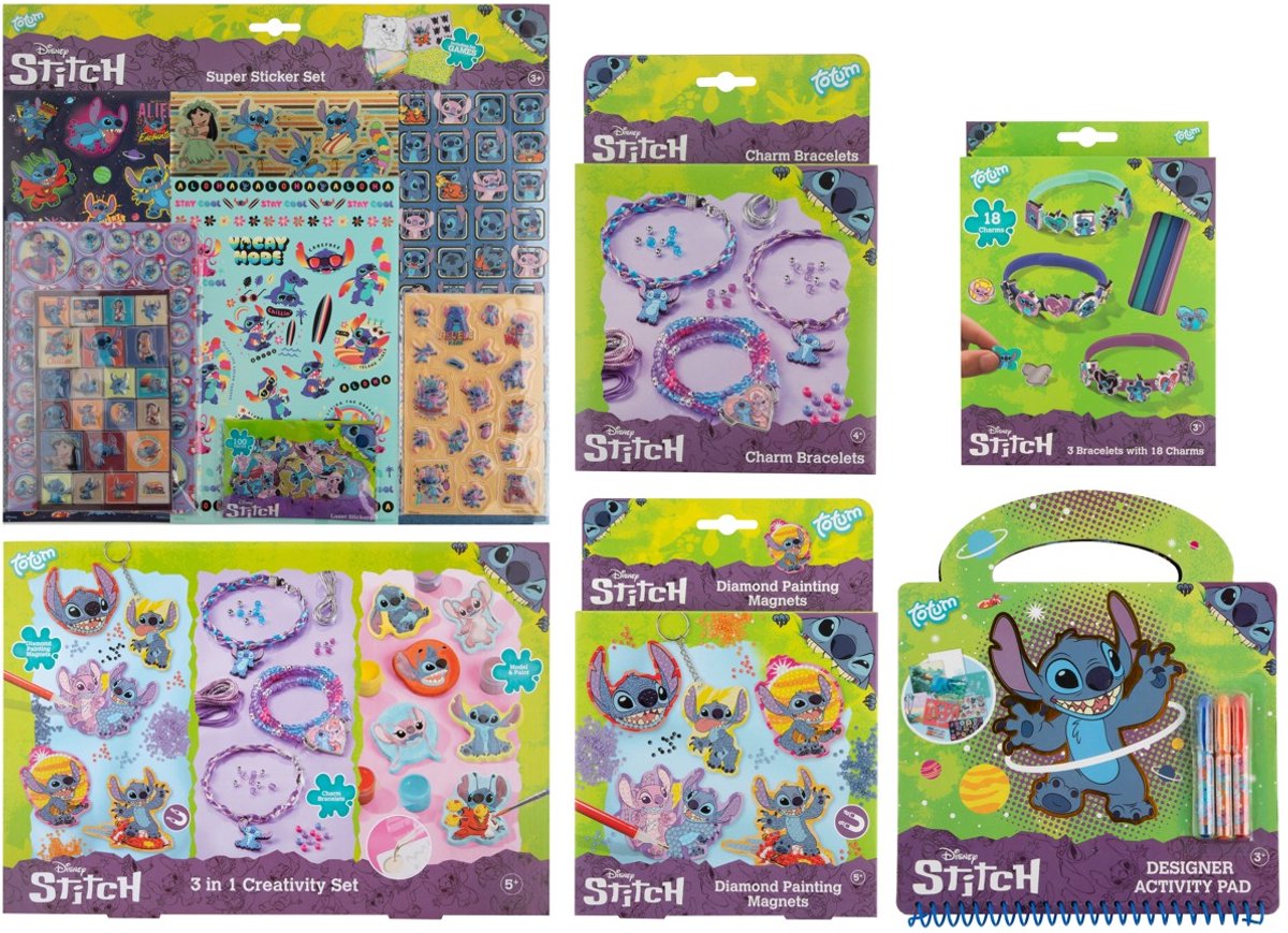 Disney Stitch Mega Knutselpakket voor Kinderen – Totum Creatieve Set – Diamond Painting, Gips Gieten, Armbandjes Maken, Sticker Set en Designer Doeboek – 6-in-1 Knutseldoos — afbeelding 4