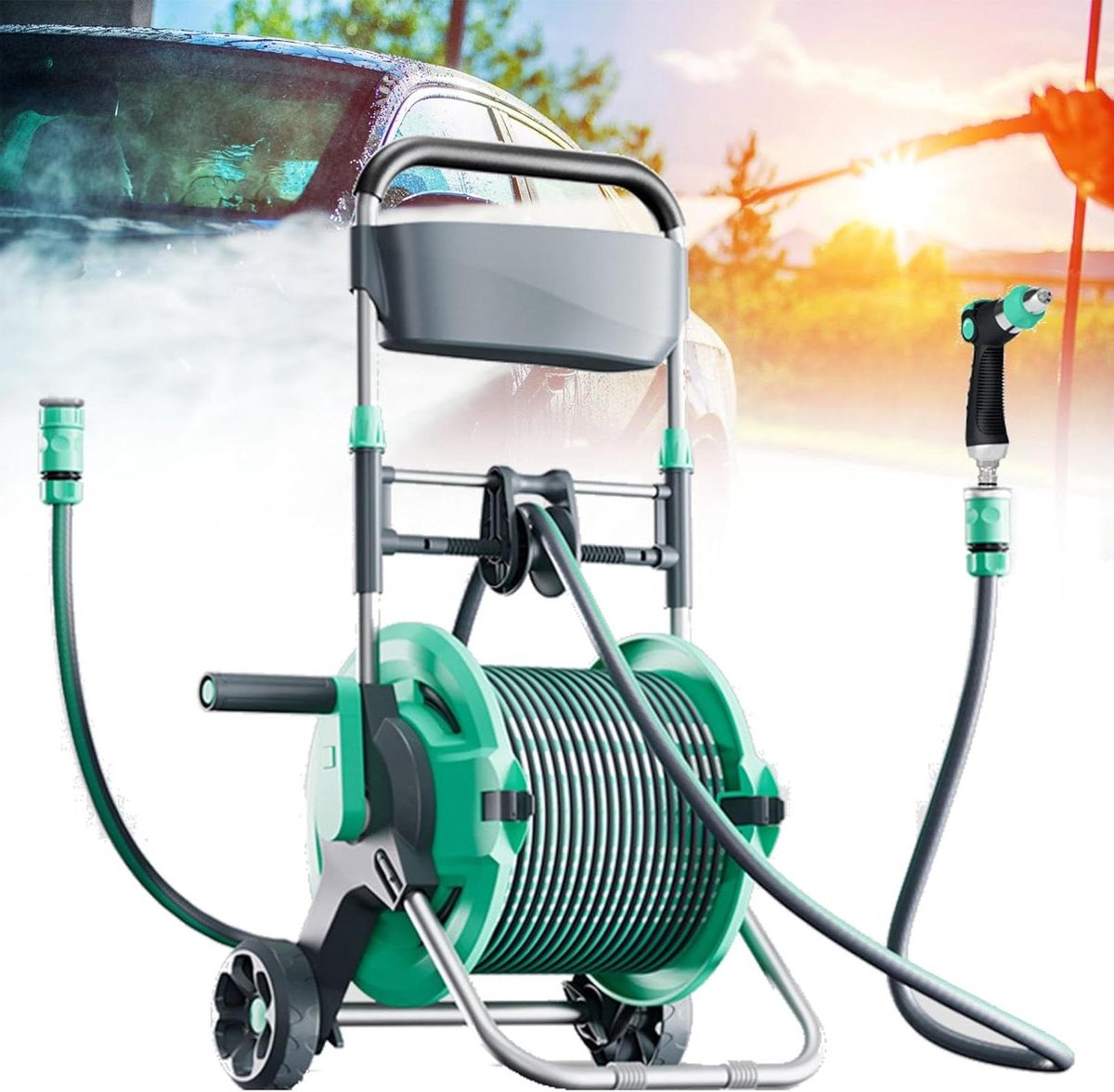 Tuinslang Haspel Kar - Slangwagen Slangrek - Tuin Bewateren - Grote Rollen Ontwerp - 15m - Grijs