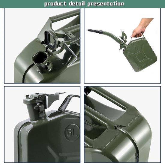 Gasblik Koudgewalst - Brandstof Can Uitloop Systeem - Brandstof Opslag - Dubbellaags Afdichting - 5-20 Liter - Zwart — afbeelding 5
