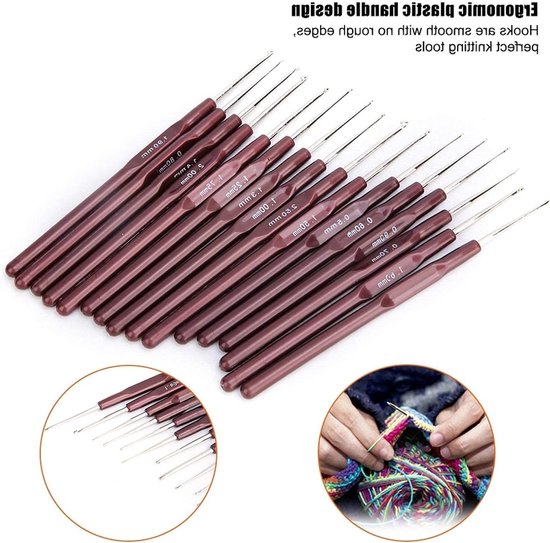 Complete Haaknaalden Set van 16 Stuks met Zachte Handgreep voor DIY Creatieve Projecten 0.5-2.5 mm — afbeelding 2