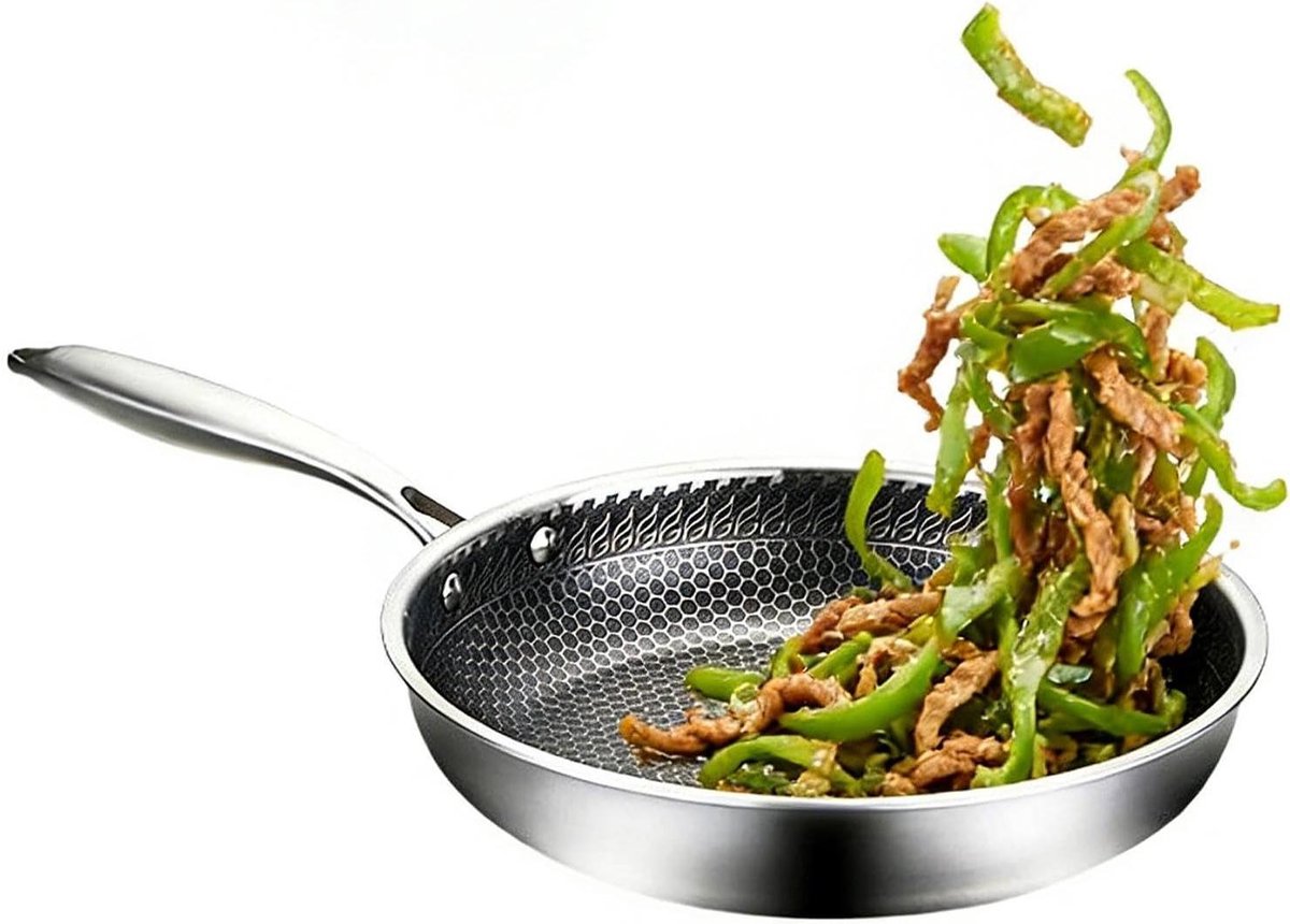 Koekenpan - Koekenpan RVS - Koken voor thuis - Snelle warmteverdeling - 28 cm - Zilver