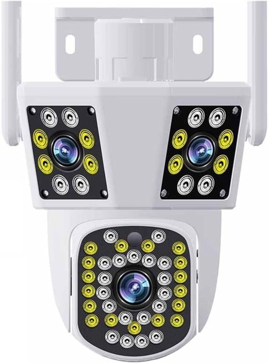 Beveiligingscamera - IP camera Drie lens camera - Huis beveiligen - Dubbele lens dubbel scherm - 12MP 6K - Wit