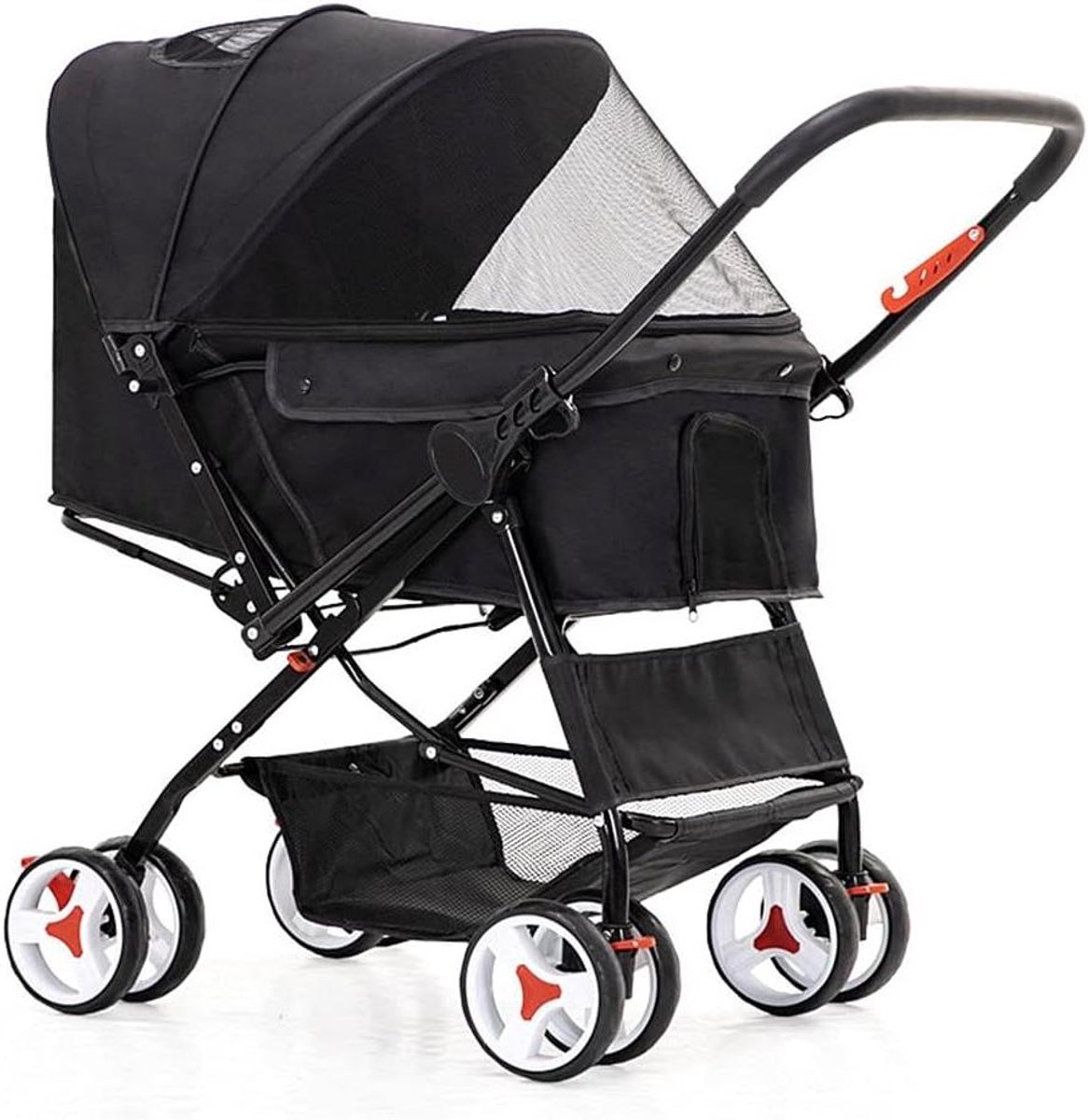 Hondenbuggy Trolley - Dierenwagen Reisbuggy - Comfortabel Reizen - Opvouwbaar Met Mand - 99x65x53 cm - Zwart