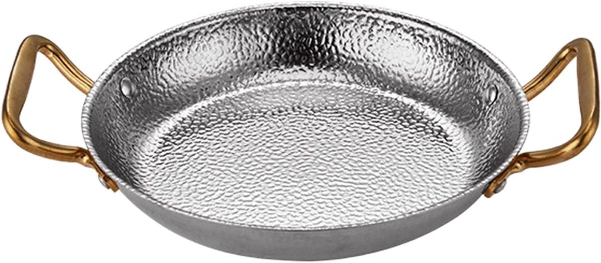 Paella Pan - Paellera Kookgerei - Spaanse Gerechten Maken - Handgehamerd Roestvrij Staal - 28 Cm - Zilver