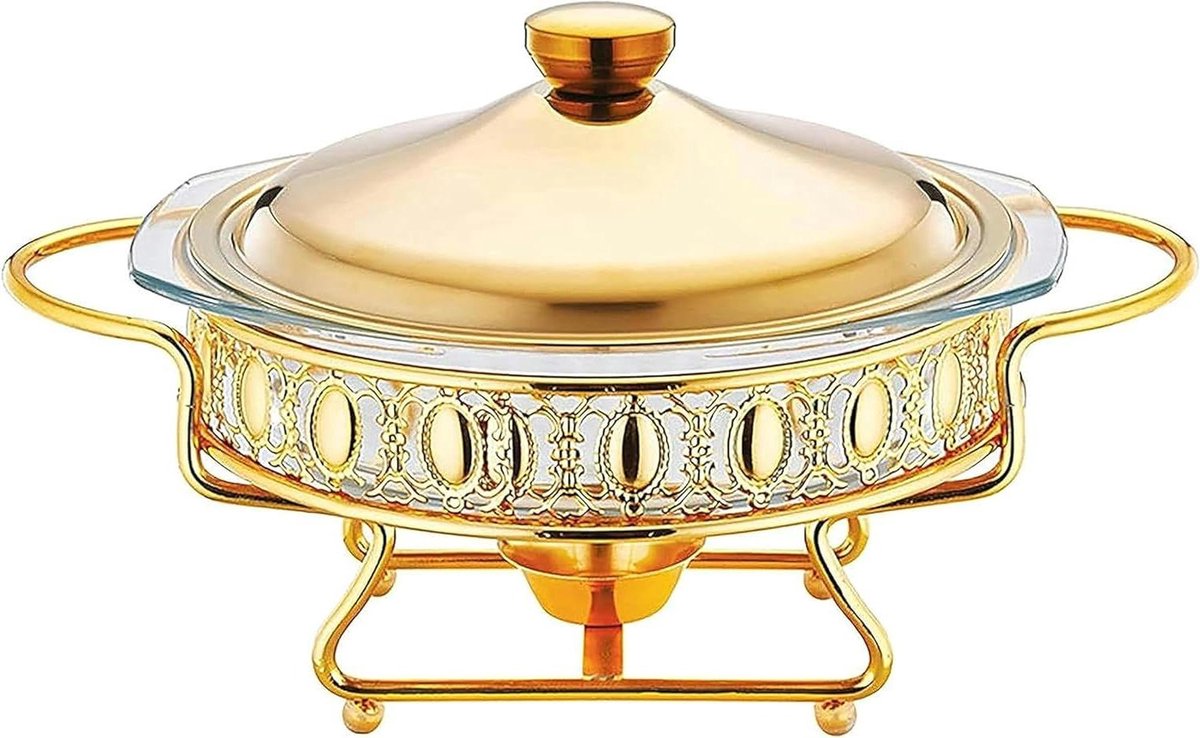 Chafing Dish Buffet Set - Warmhoudpan Buffet - Eten Warm Houden - Dubbele Brander Ondersteuning - 2.0L - Goud