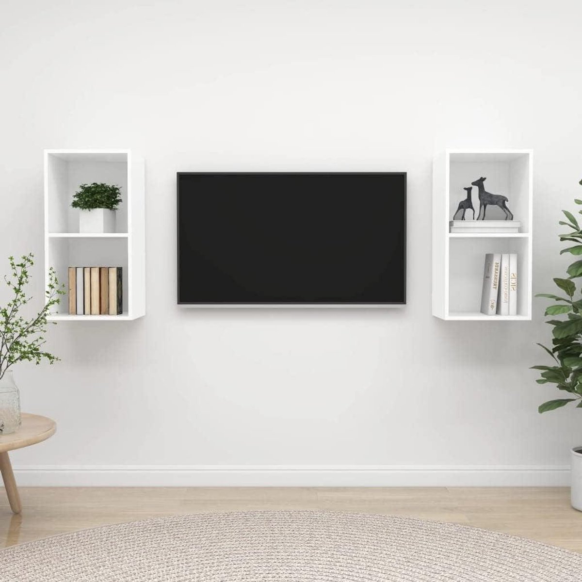 TV Wandkasten - Opbergkasten Set - Media Organiseren - Flexibel Ophangen - Set van 2 - Wit