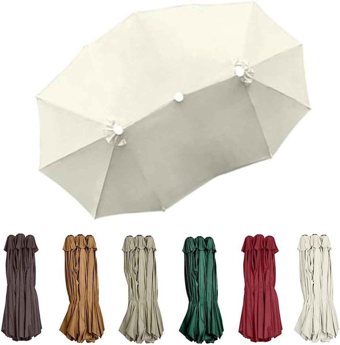 Parasol Vervangdoek - Dubbelzijdig Doek - Buiten Leven - 12 Baleinen - 46 x 27 m - Beige