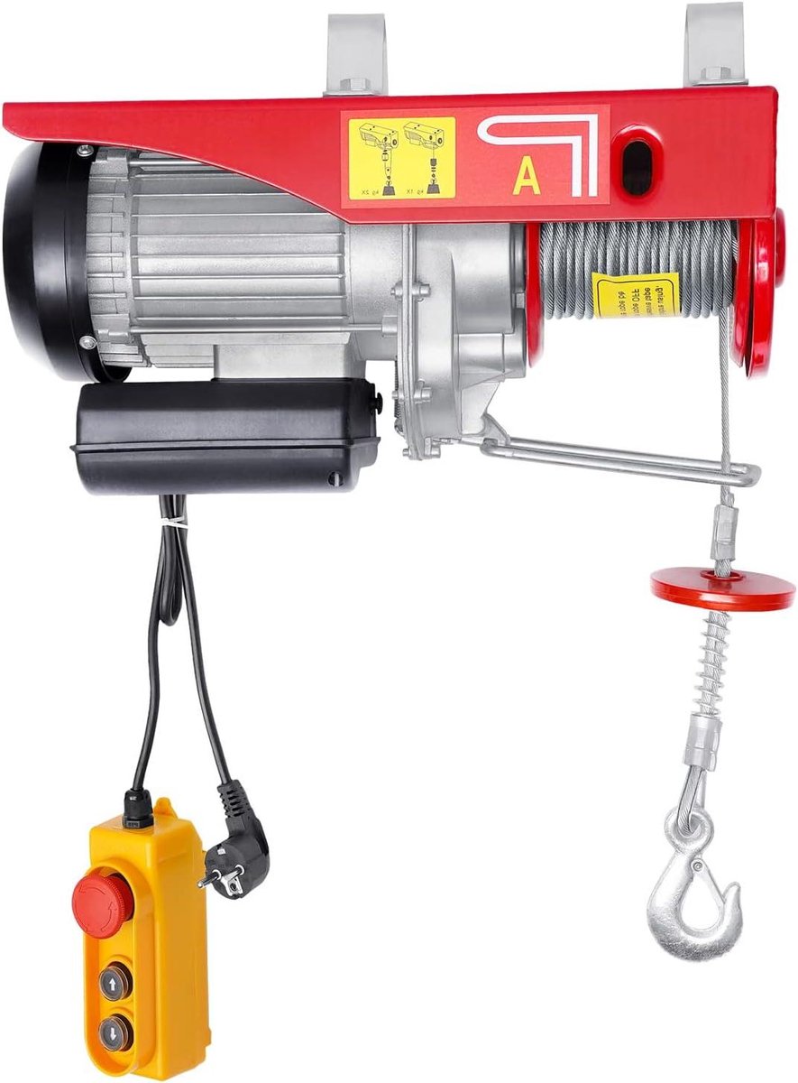 Elektrische Takel - Kabel Lier - Zware Lasten Hefen - Automatische Rem - 800 kg Capaciteit - Rood