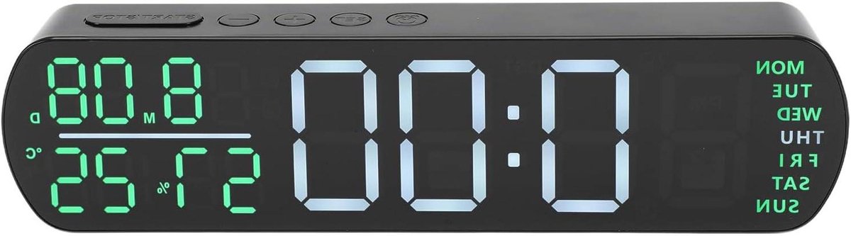 Digitale Wekker - LED Bureauklok - Informatie Tonen - Groot Helder Display - 26.5 cm - Zwart