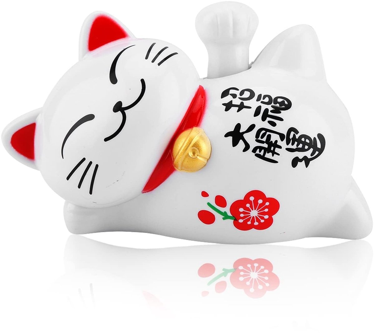Dailygoody - Lucky Kat - Maneki Neko Beeldje - Zonne-aangedreven Geluksdecoratie - Leuke Fengshui Kat - Perfect voor Thuis en Auto - 7x6x10,5 cm