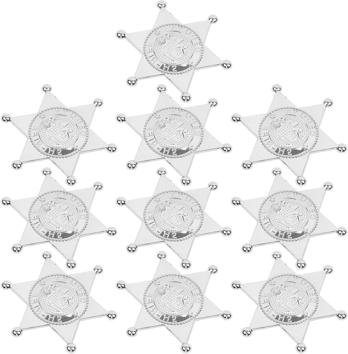 Set van 10 Western Ster Badges voor Kostuum, Cowboy Outfit en Verkleedfeest, Plastic, Geen Edelstenen