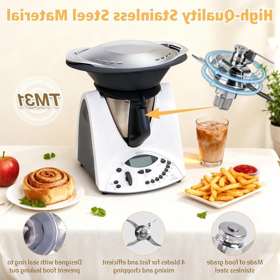 Kruidige Blender Mes voor Thermomix TM5 en TM6, Vervangingsmes met Dichtingsring, Roestvrijstalen Mes voor Voedselverwerking en Smoothies — afbeelding 2