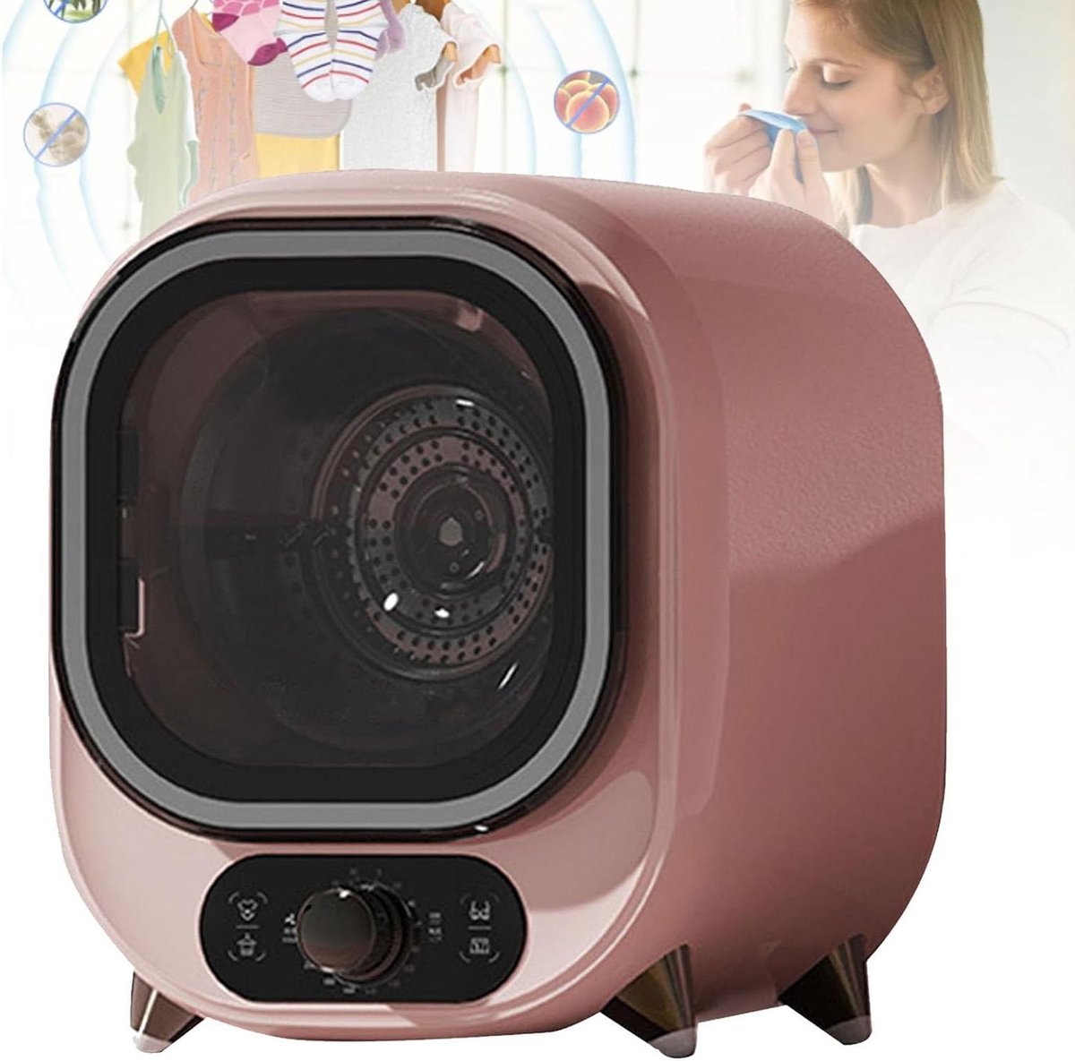 Compacte Wasdroger Kleine Droger Snel Kleding Drogen Dubbele Temperatuur 08 kg Capaciteit Roze