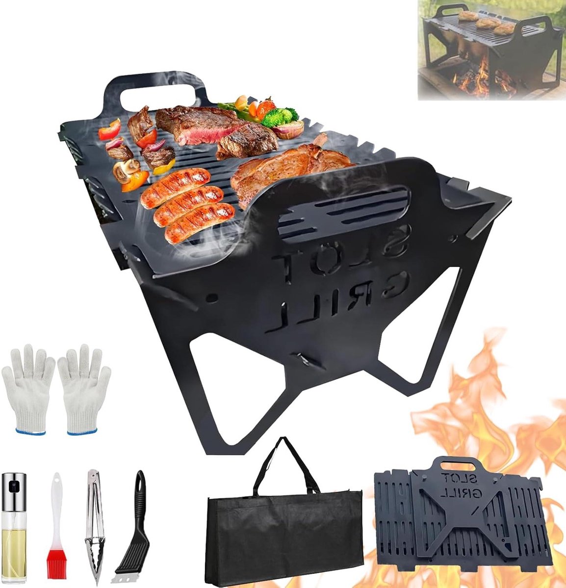 Opvouwbare Grill - Draagbare BBQ - Buiten Koken - Inklapbaar Staal - Hoogte 165 cm - Zwart