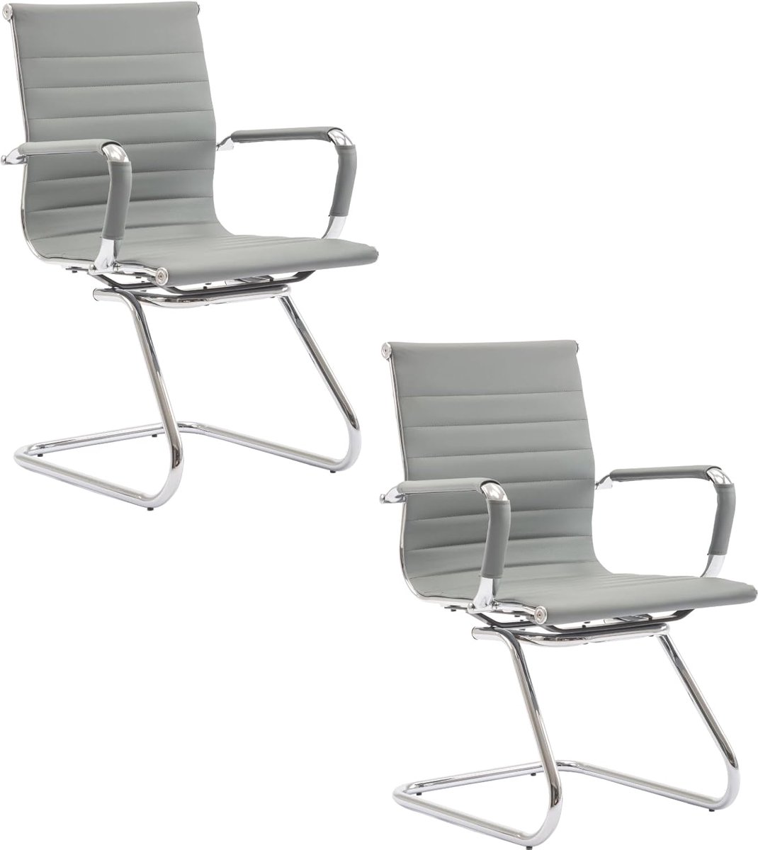 OfficeLine Luxe Bezoekersstoelen Set van 2 met Armleuningen en Chromen Onderstel – Moderne Vergaderstoelen en Kantoorstoelen in Antraciet Grijs 58 x 55 x 86 cm