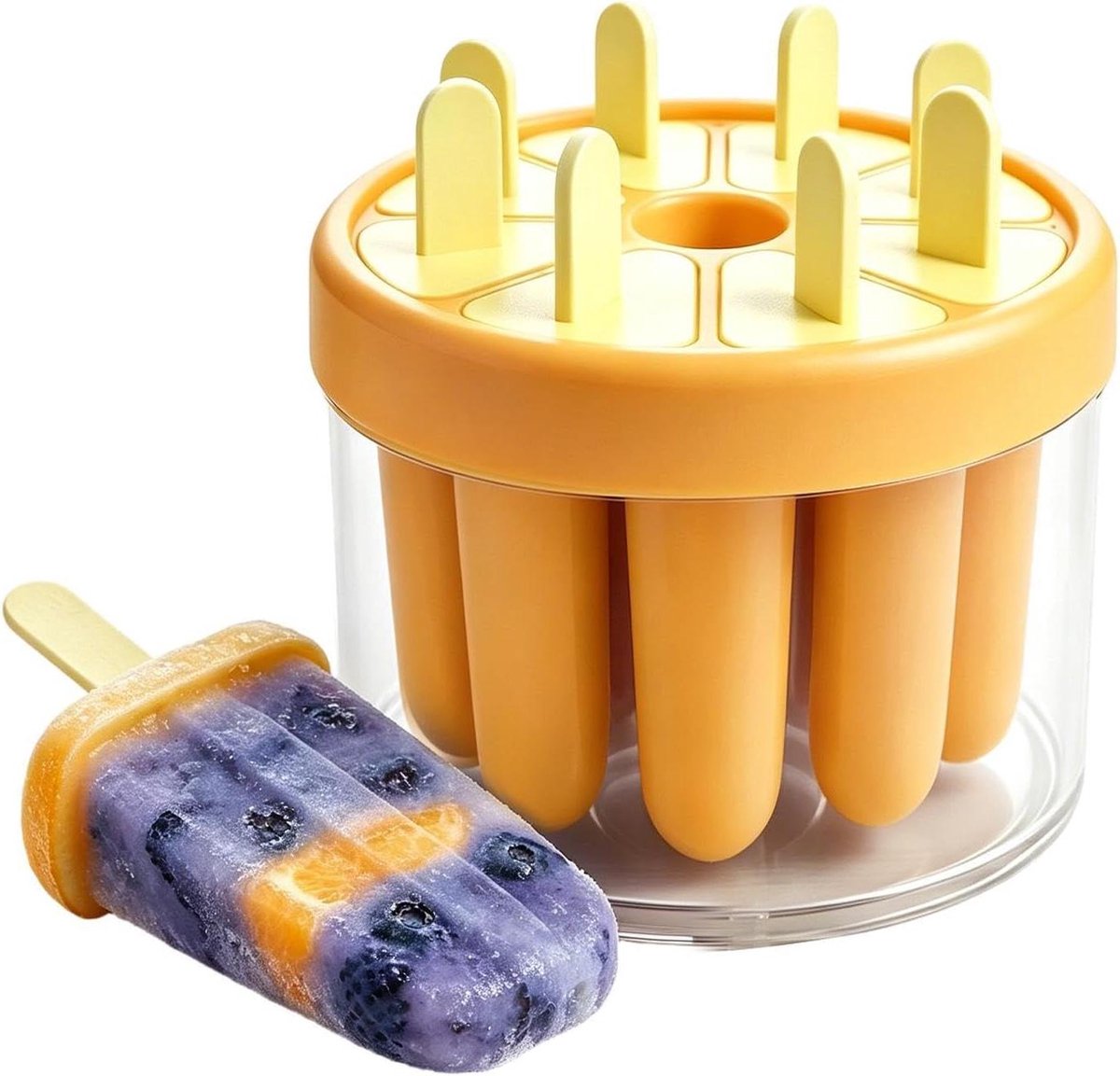 IJsvormpjes met Stokjes - Snackmaker Herbruikbaar - Zelf Snacks Maken - Lekvrije Koude Opslag - 8 Stuks - Oranje