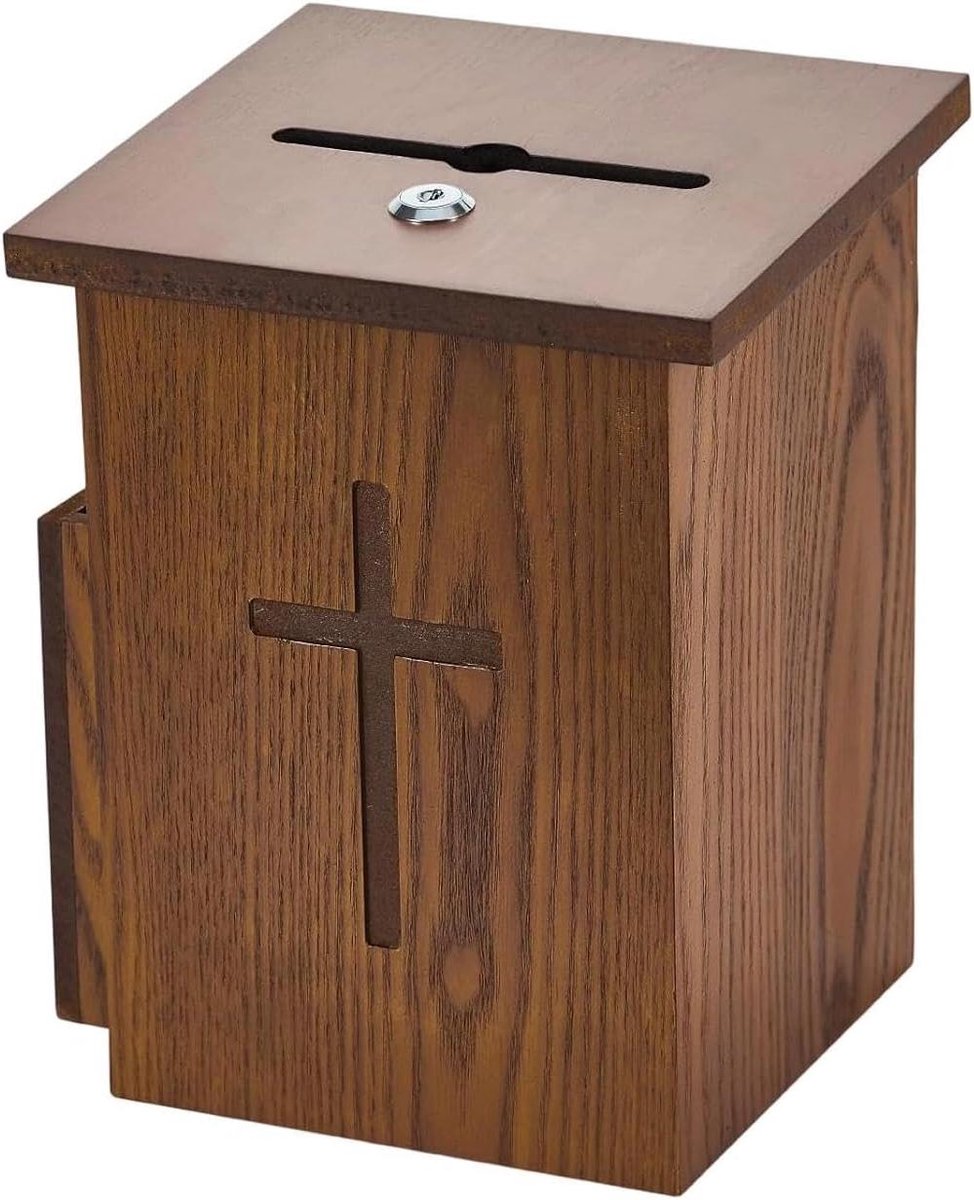 Donatie Box - Kerk Collectebus - Fondsen Werven - Afsluitbaar Met Sleutels - 27 x 19 x 19 cm - Houtkleurig