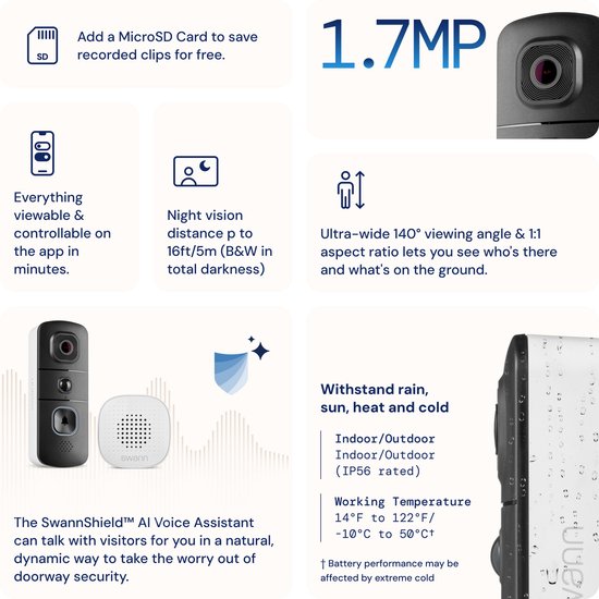 Swann EVO Video Deurbel - Slimme Video Deurbel - Inclusief Chime - SwannShield™ AI Voice Assistant - 2K ultra HD video - Accu - Nachtvisie - Geen Abonnement van Merkloos — afbeelding 5