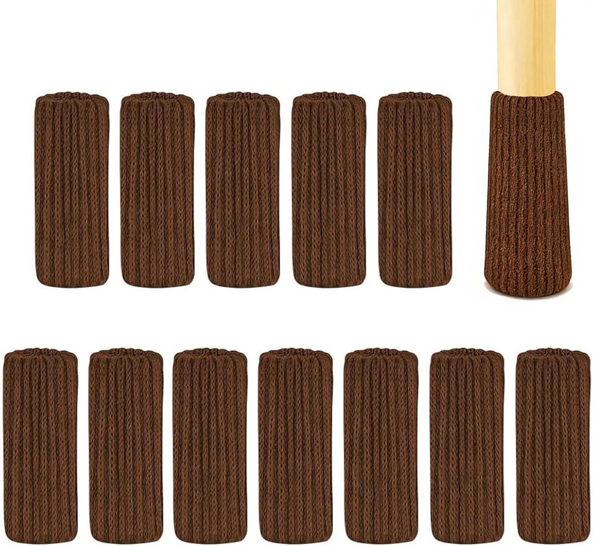 Stoelpootbeschermers - Meubelsokken - Vloer beschermen - Elastisch gebreid - 12 stuks - Bruin