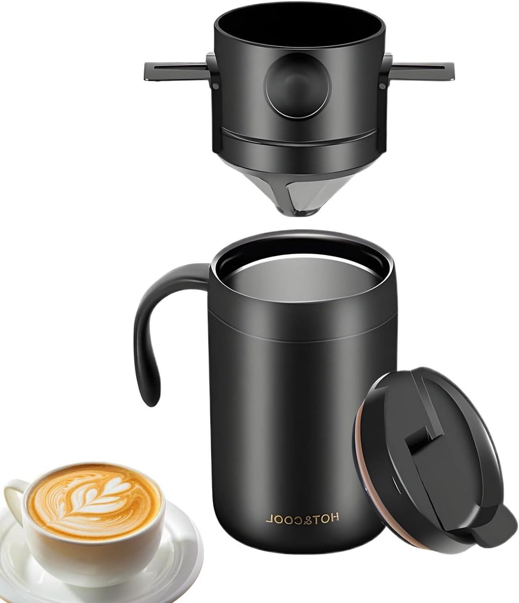 Koffiezetapparaat Camping - Reis Koffiezetter - Outdoor Koffie - Vacuüm Geïsoleerd - 15 cm - Zilverkleurig