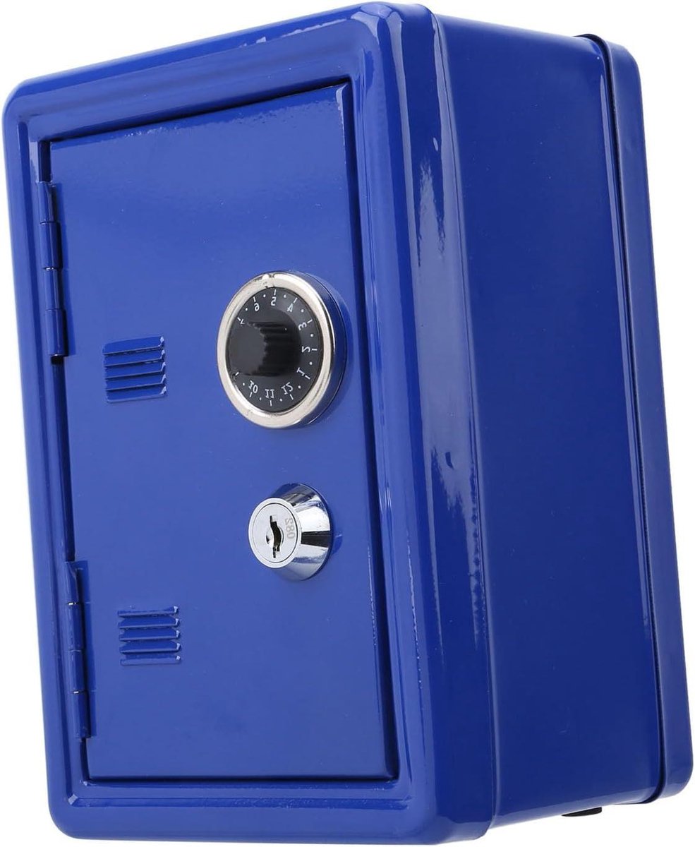 Spaarpot Kluis - Muntendoos - Geld Leren Besparen - Dubbele Opslag - 20x14x11 cm - Blauw