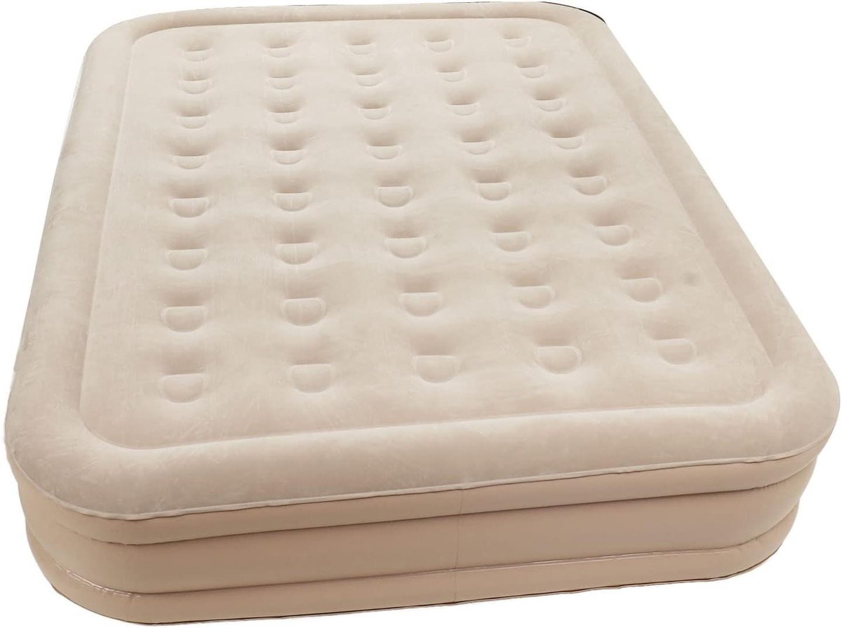 Opblaasbaar Bed - Luchtbed Dubbel - Comfortabel Slapen - Bijenhof Kolom Structuur - 197 x 150 x 40 cm - Kaki