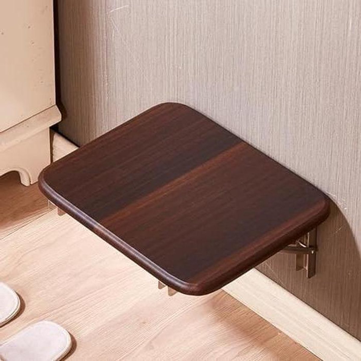 Wandkruk Opvouwbaar - Zitje Badkamer - Ruimte Besparen - Hout en Staal - 36.5 cm - Bruin