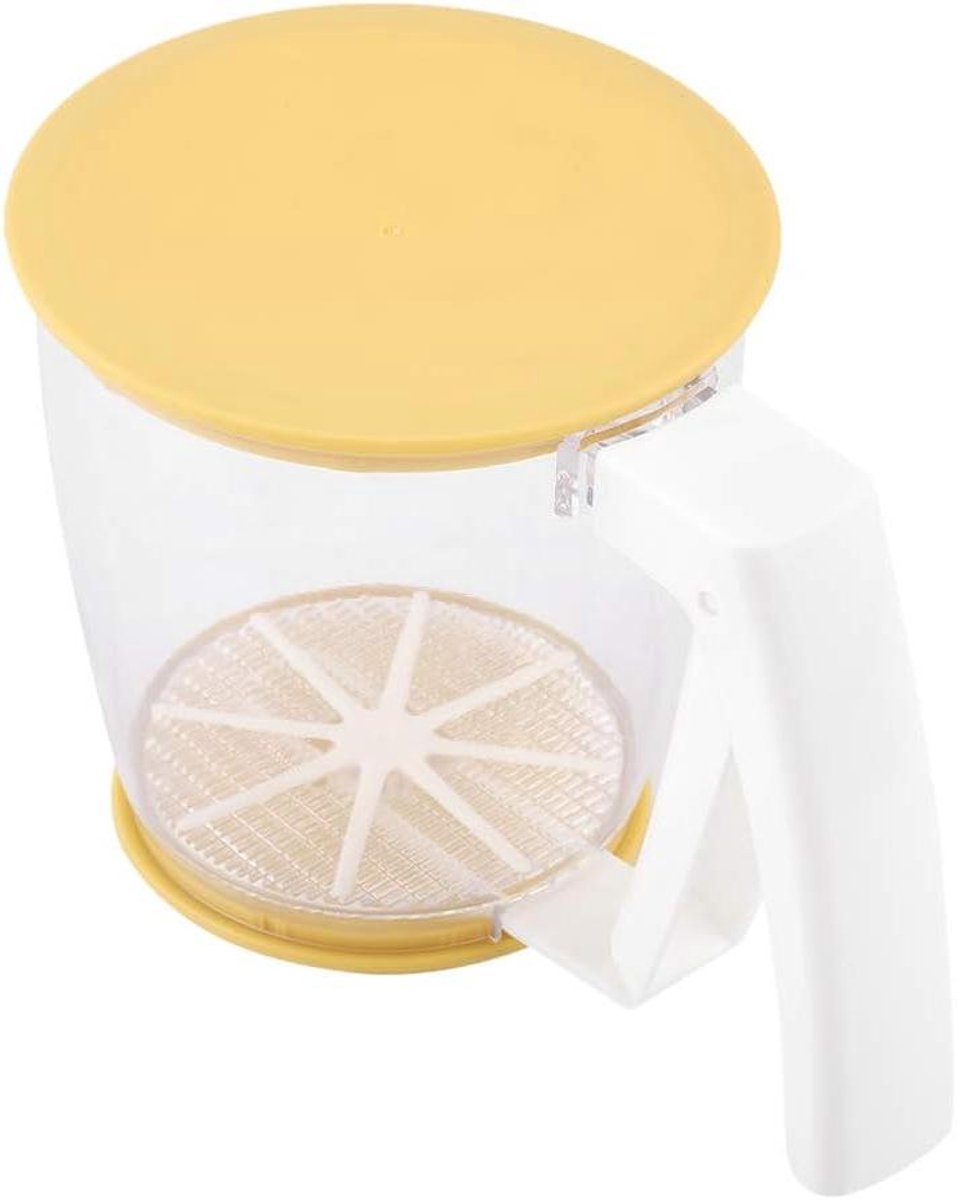 Bloem Zeef - Meel Sifter - Bakken Thuis - Eén Hand Bediening - 16 cm Hoog - Wit Geel
