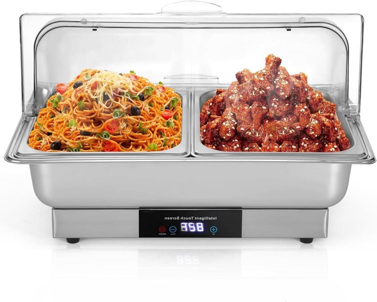 Elektrische Buffetwarmer - Chafing Dish - Gerechten Warm Houden - Temperatuurregeling - 9 Qt - Zilver