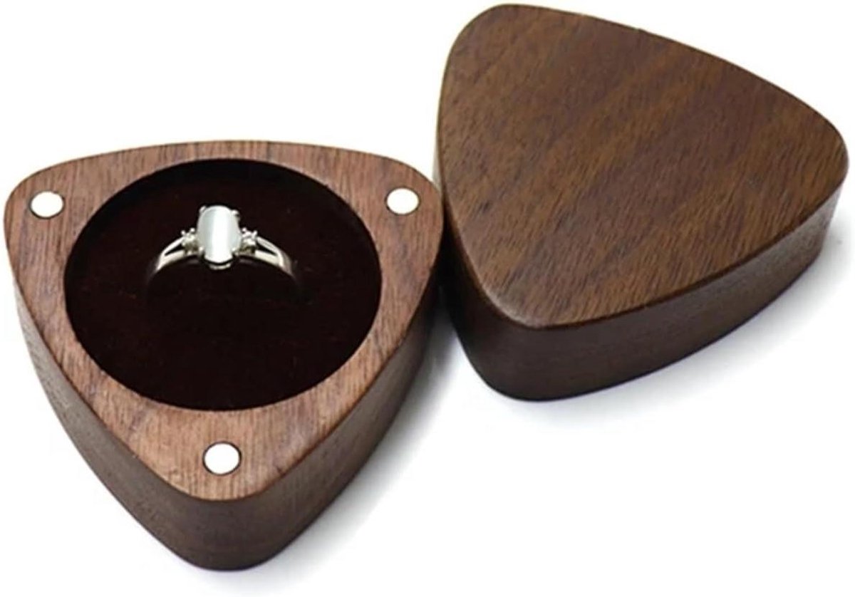 Houten ringendoosje - Doosje voor ring - Speciale momenten - Zachte beschermende voering - 10x10x10 mm - Natuurlijk hout