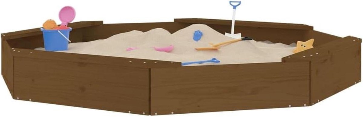 Houten Zandbak - Speelhuis Zandbox - Buiten Spelen - Met Zitvlakken - 160x160x20 cm - Honingbruin