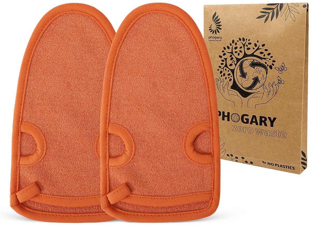 Dailygoody - Solidchoice - Dailygoody - Exfoliërende Handschoenen - Dode Huid Peeling - Efficiënt Schrobben - Oranje - Body Scrub Wanten - Geschikt voor Armen en Benen - Exfolia