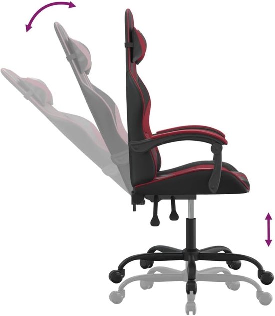 Gaming Stoel - Racestoel Computerstoel - Comfortabel Gamen - Verstelbare Rugleuning - 1 stuk - Zwart en Wijnrood — afbeelding 4