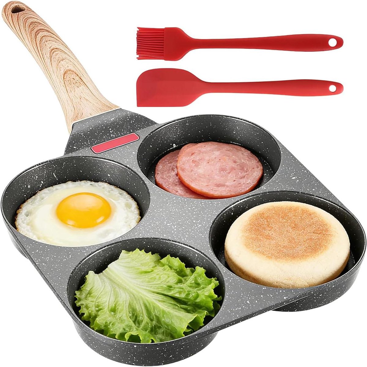 Eierpan - Omelet pan - Ontbijt maken - Antiaanbaklaag - 4 kopjes - Zwart