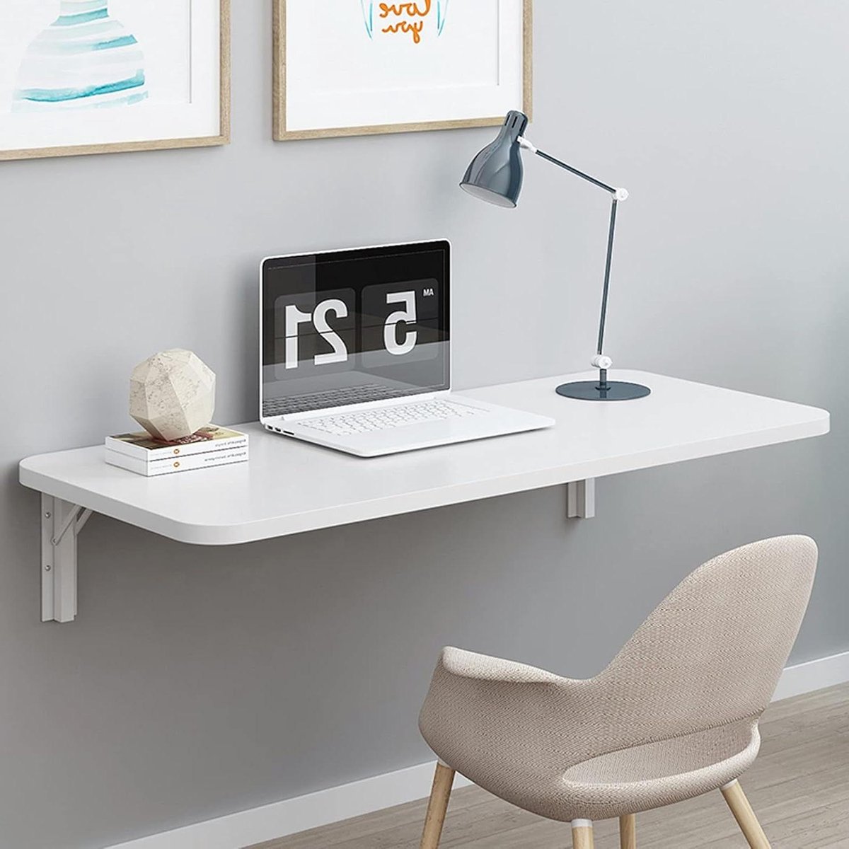 Wandklaptafel - Inklapbaar Bureau - Ruimte Besparen - Stevige Stalen Beugels - 50x40cm - Wit