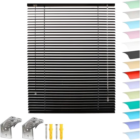 Aluminium Jaloezieën - Horizontale Raambekleding - Privacy en Lichtregeling - Draadloos en Waterdicht - 2.5 cm Lamellen - Zwart
