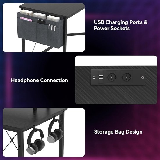 Gaming bureau L-vorm - Hoekbureau Computertafel - Thuiswerken Studeren - Met Monitorstandaard - 160 x 135 cm - Zwart — afbeelding 3