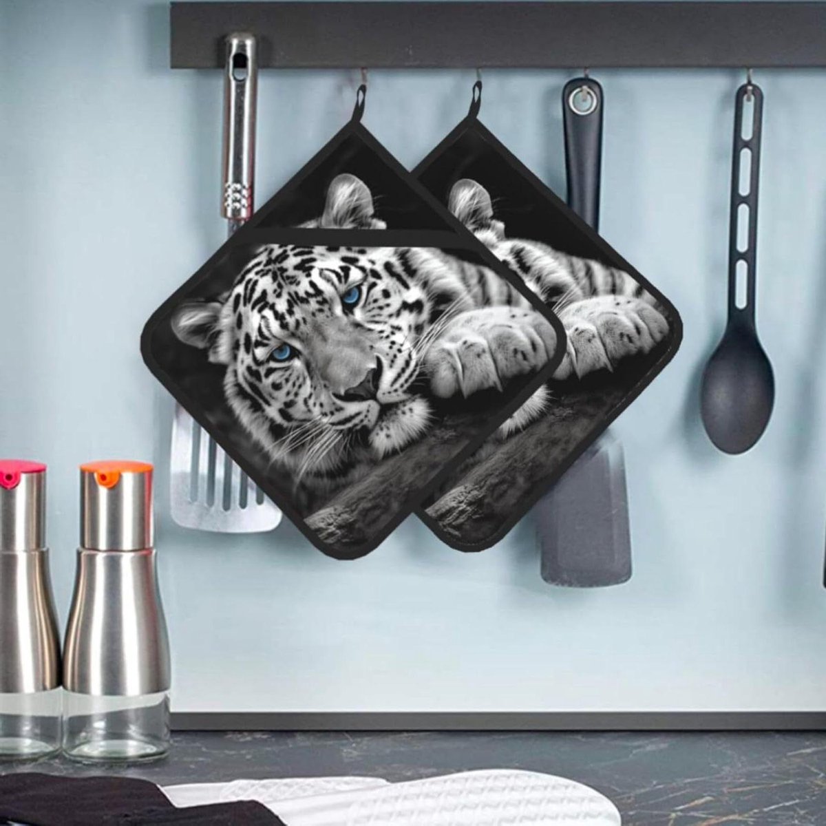 Pannenlappen Keuken - Hittebestendige Pads - Veilig Koken - Set van 2 - 20 x 20 cm - Zwart Wit