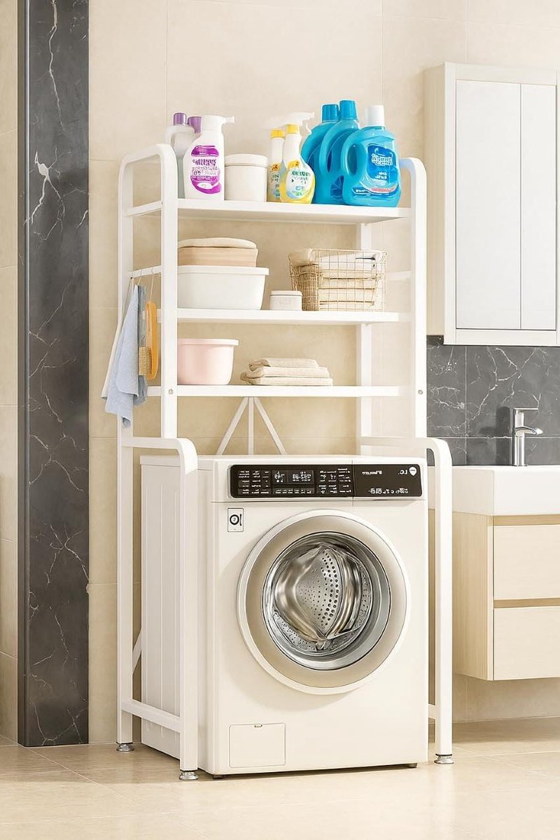 Wasmachine Plank - Opbergrek Wasruimte - Ruimte Besparen - Met Ophangstang