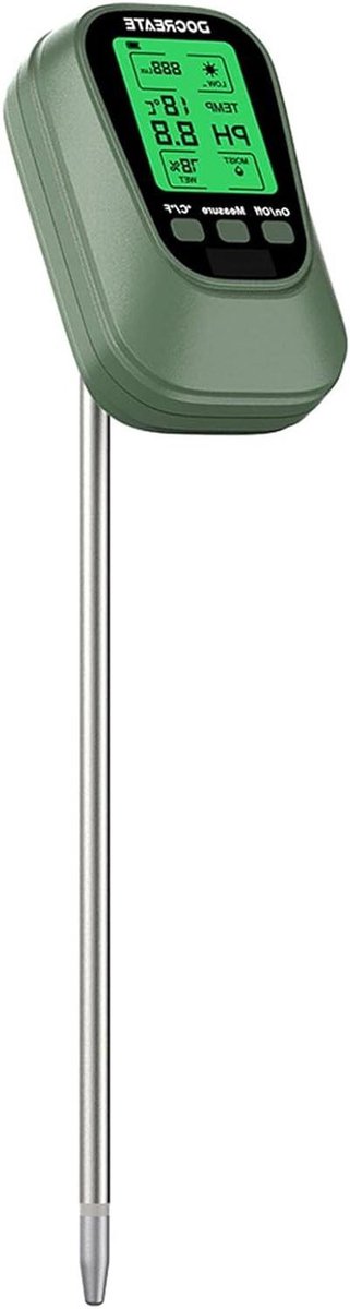 Bodemmeter 4-in-1 - Bodemtester Tuin - Planten Verzorgen - LCD met Backlight - 23.1 cm - Zilver