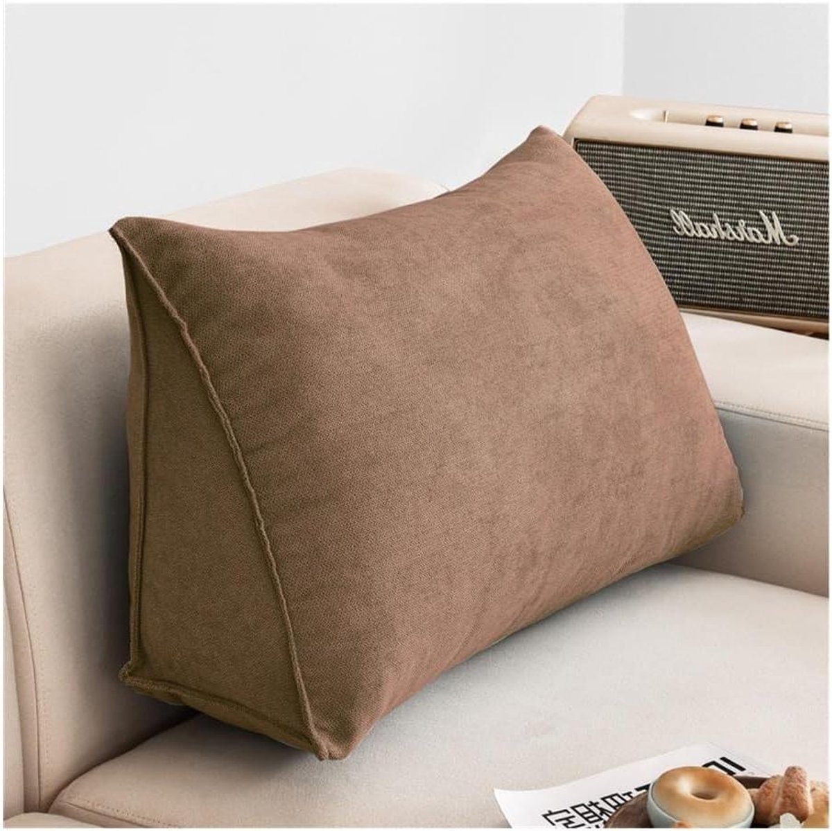 Driehoekige Wig Bankkussen - Leeskussen Rugsteun - Comfortabel Lezen - Stevige Vulling - 70 x 35 x 20 cm - Koffie