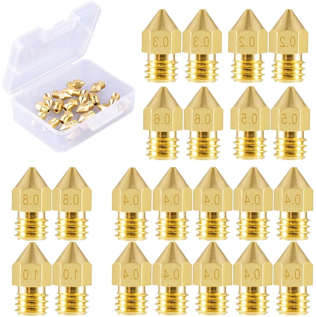 22 Stuks 3D-printersproeiers MK8 met Diverse Diameters voor 3D-printers