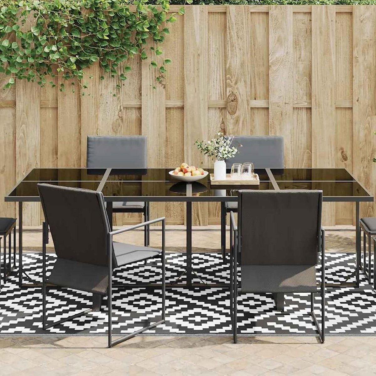 Vloerkleed voor buiten - Buitenkleed Terras - Buitenruimte decoreren - Dubbellaags jacquard - 190 x 290 cm - Wit en zwart