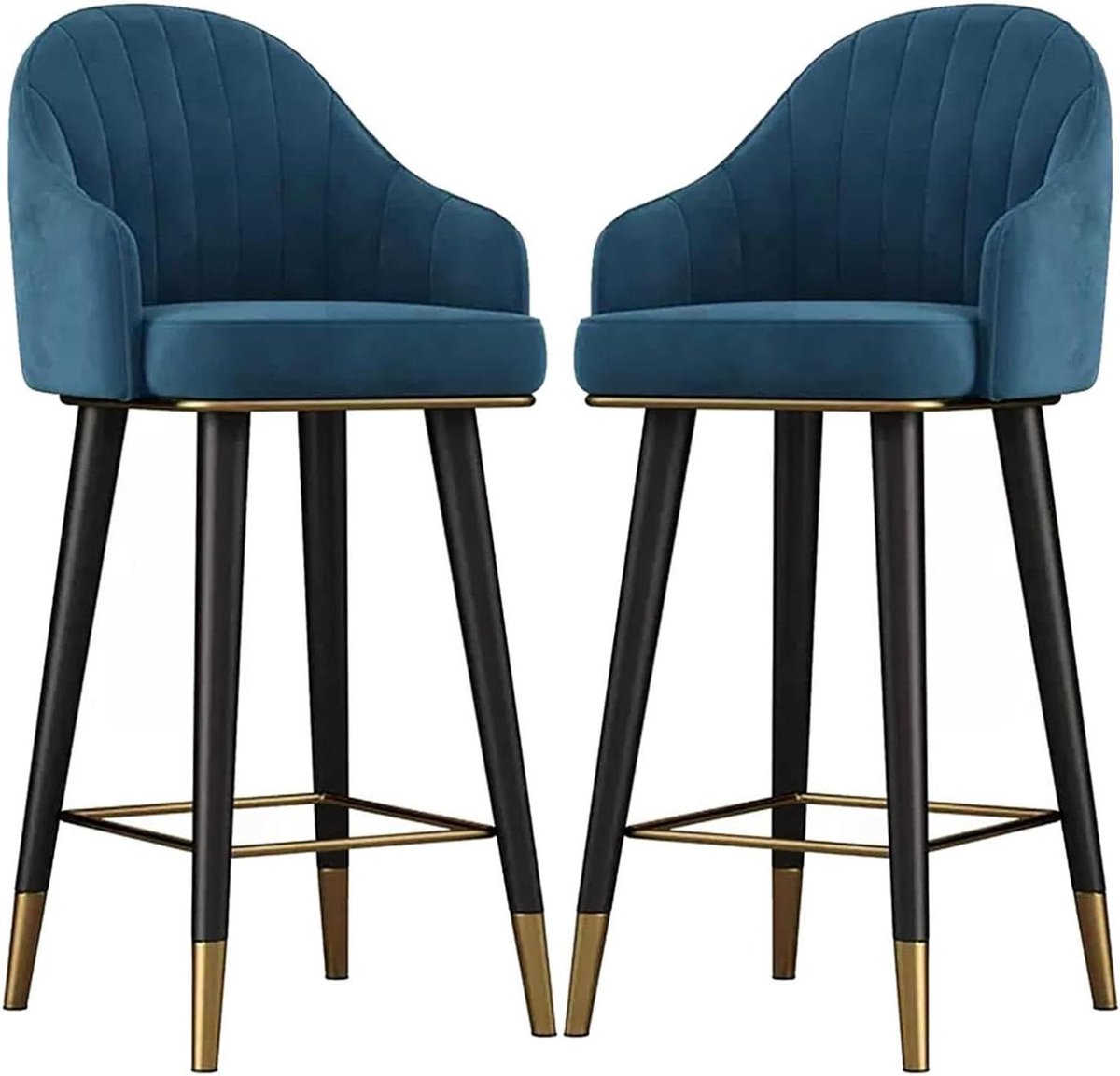 Fluwelen Barstoelen - Draaibare Krukken - Thuis Pub Keuken - Gebogen Rugleuning - 75 cm - Blauw