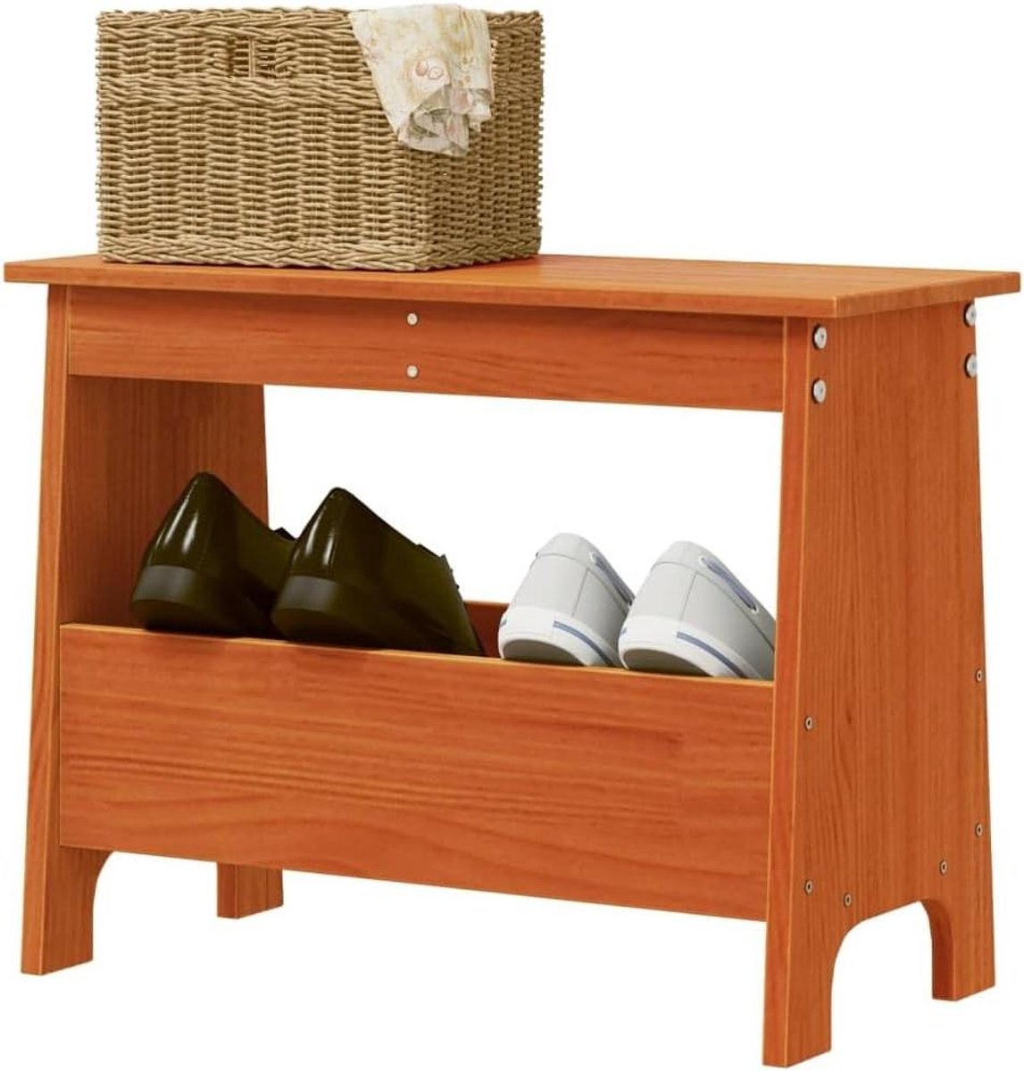 Houten Halbank - Entree Bank - Opbergen Entree - Massief Hout - 60x28x45 cm - Bruin